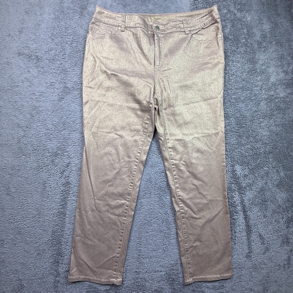 Chico's Jeans Stretch Platinum Women 2.5 Straight Gold Glitter Denim